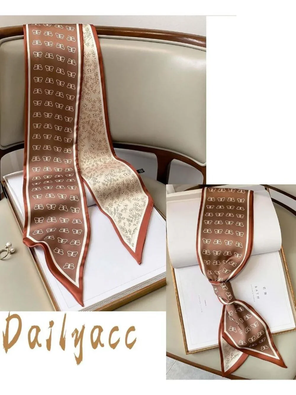 Women's Radish Brown Silky Satin Headscarf Wrap Lightweight Scarves Scarf